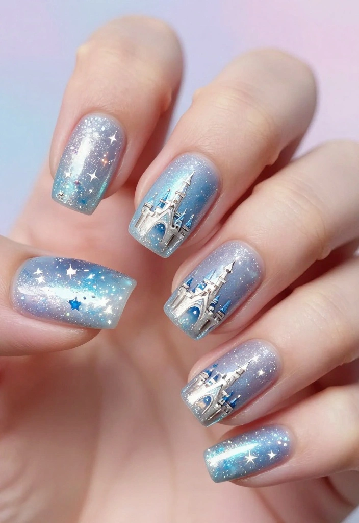 15 Fun Disneyland Nail Inspirations That Will Transport You to the Magic Kingdom! ✨ - 2. Cinderella’s Dreamy Castle 1