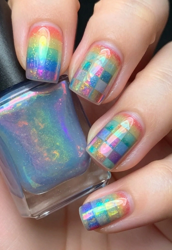 15 Mind-Blowing Holographic Nail Ideas That Will Turn Heads! - 10. Checkerboard Charm 1