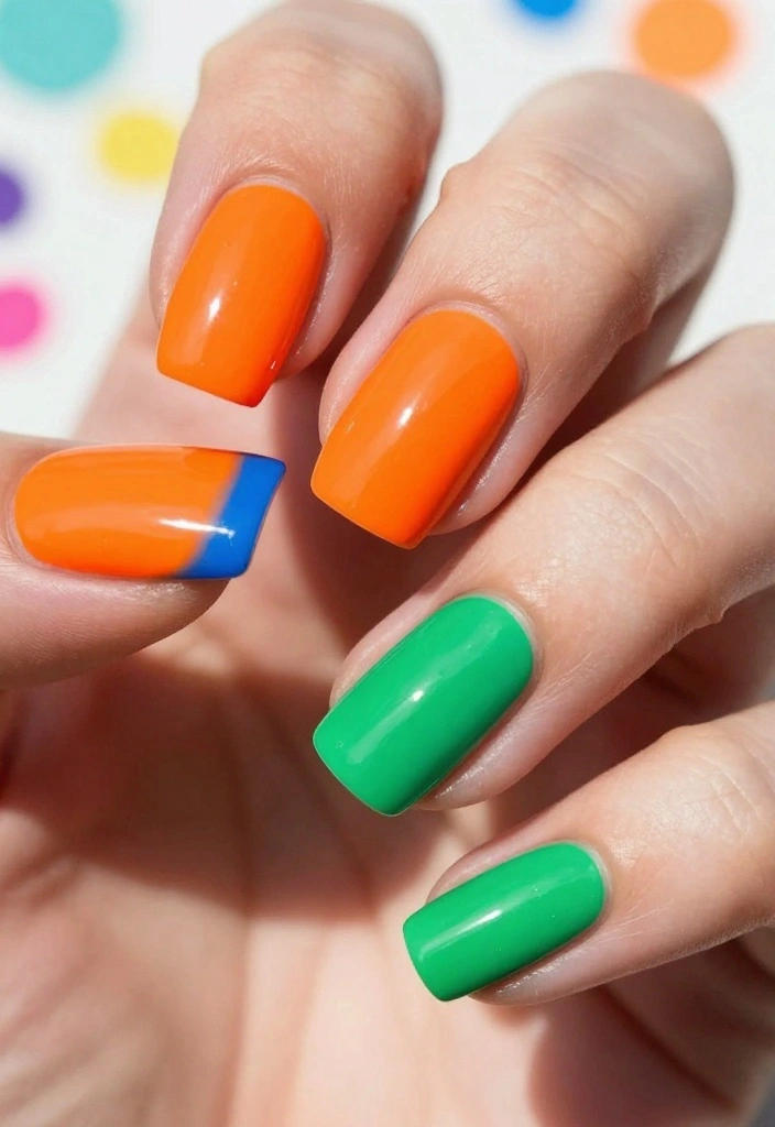 15 Must-Try Glue On Nail Trends That Will Elevate Your Style Instantly! - 7. Vibrant Color Block 1