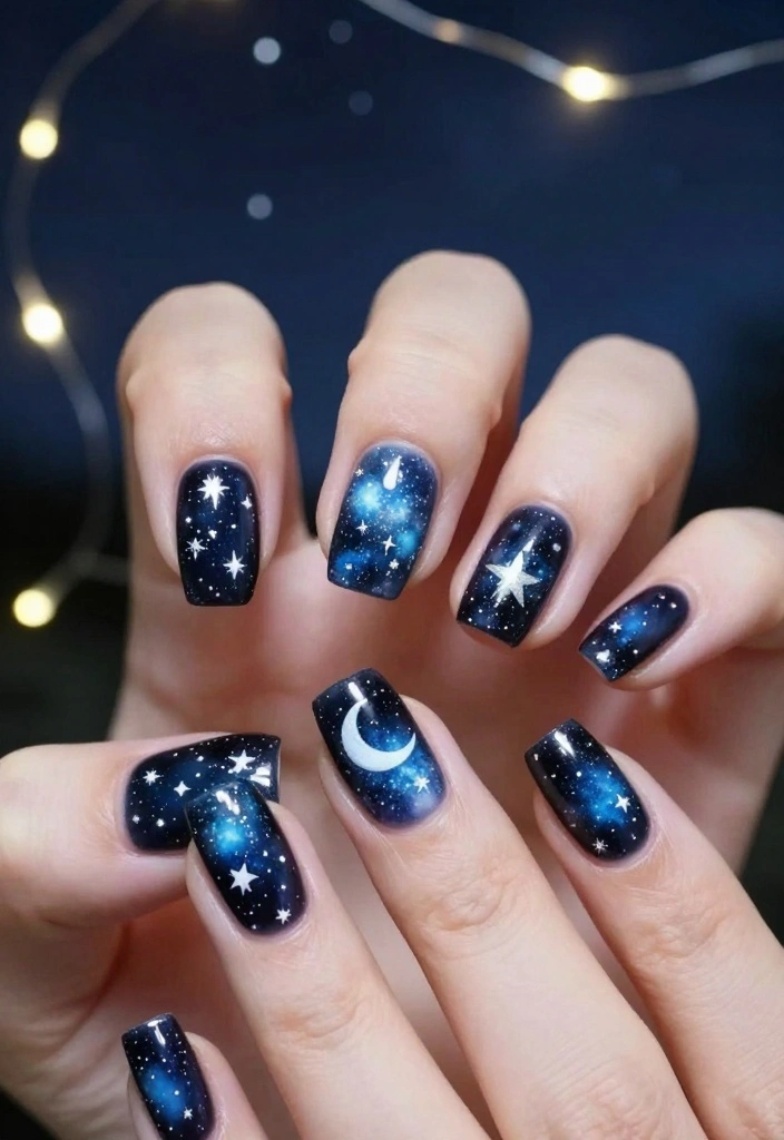 15 Must-Try Winter Acrylic Nails to Elevate Your Style Game This Season! - 14. Starry Night 1