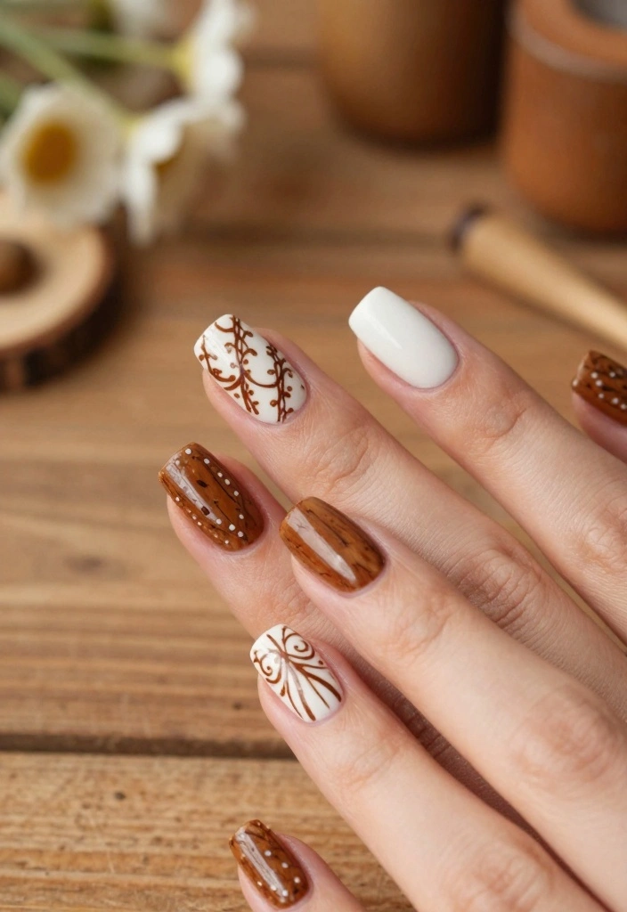 15 Stunning Brown Acrylic Nails Designs You Need to Try Right Now! - 14. Rustic Farmhouse Inspired 1
