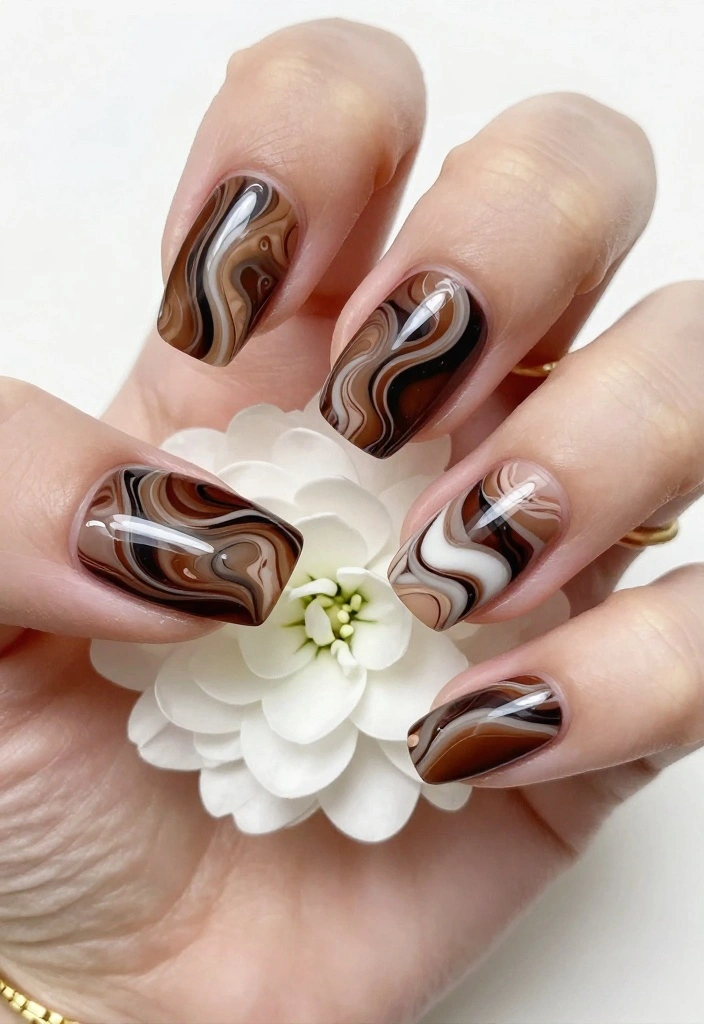 15 Stunning Brown Acrylic Nails Designs You Need to Try Right Now! - 3. Mocha Marble Magic 1