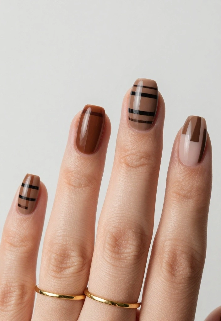 15 Stunning Brown Acrylic Nails Designs You Need to Try Right Now! - 5. Chic Geometric Patterns 1