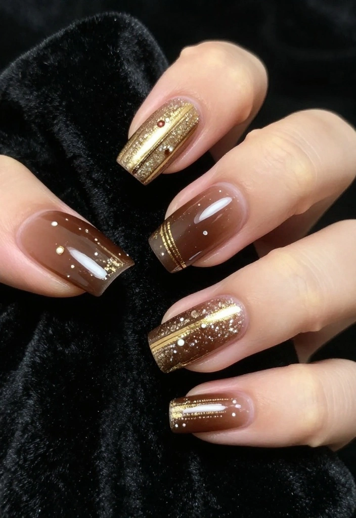 15 Stunning Brown Acrylic Nails Designs You Need to Try Right Now! - 6. Luxurious Golden Accents 1