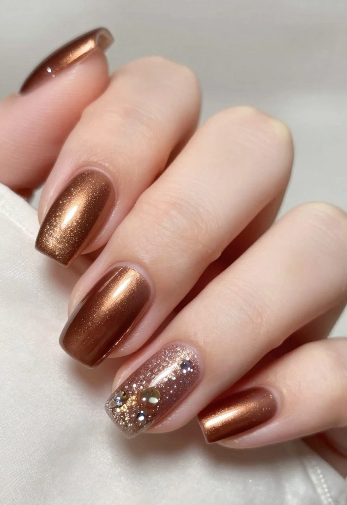 15 Stunning Brown Acrylic Nails Designs You Need to Try Right Now! - 8. Metallic Brown Glimmer 1