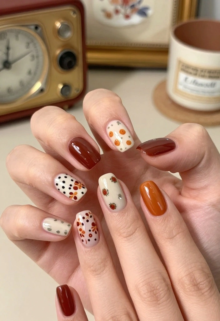 15 Stunning Fall Acrylic Nails Designs You’ll Want to Show Off All Season! - 15. Vintage-Inspired Designs 1
