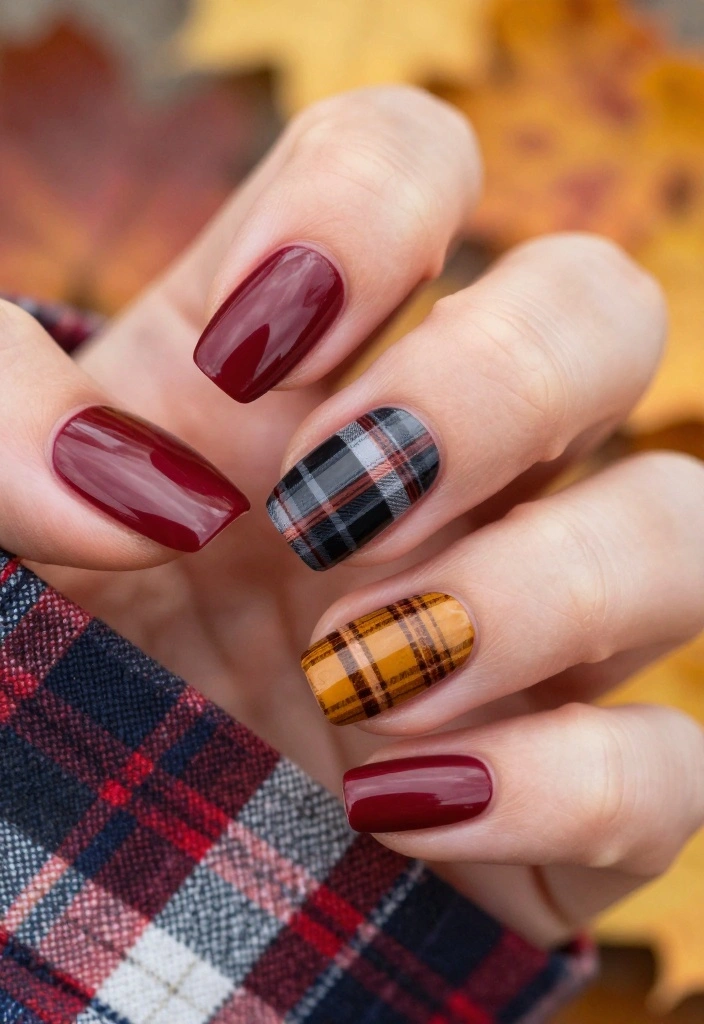 15 Stunning Fall Acrylic Nails Designs You’ll Want to Show Off All Season! - 4. Rustic Plaid Patterns 1