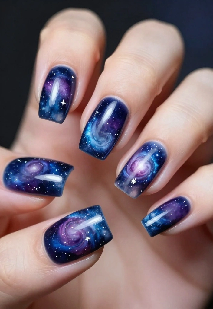 15 Stunning Fall Acrylic Nails Designs You’ll Want to Show Off All Season! - 6. Shimmering Galaxy Vibes 1