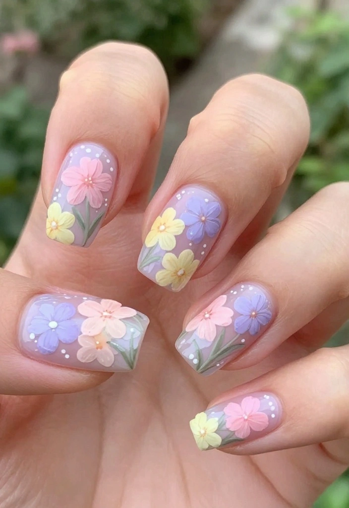 15 Stunning Floral Nail Designs to Elevate Your Summer Style - 11. Pastel Flower Garden 1