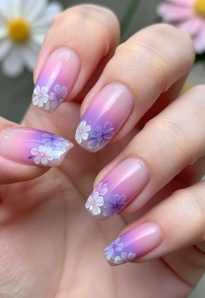 15 Stunning Floral Nail Designs to Elevate Your Summer Style - 13. Floral Ombre Fusion 1