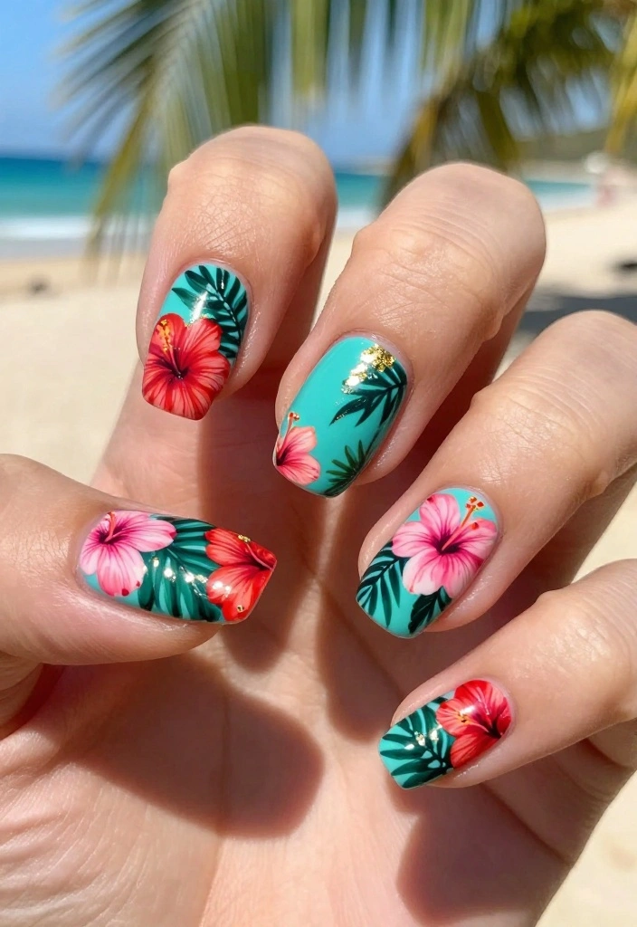 15 Stunning Floral Nail Designs to Elevate Your Summer Style - 2. Tropical Hibiscus Harmony 1