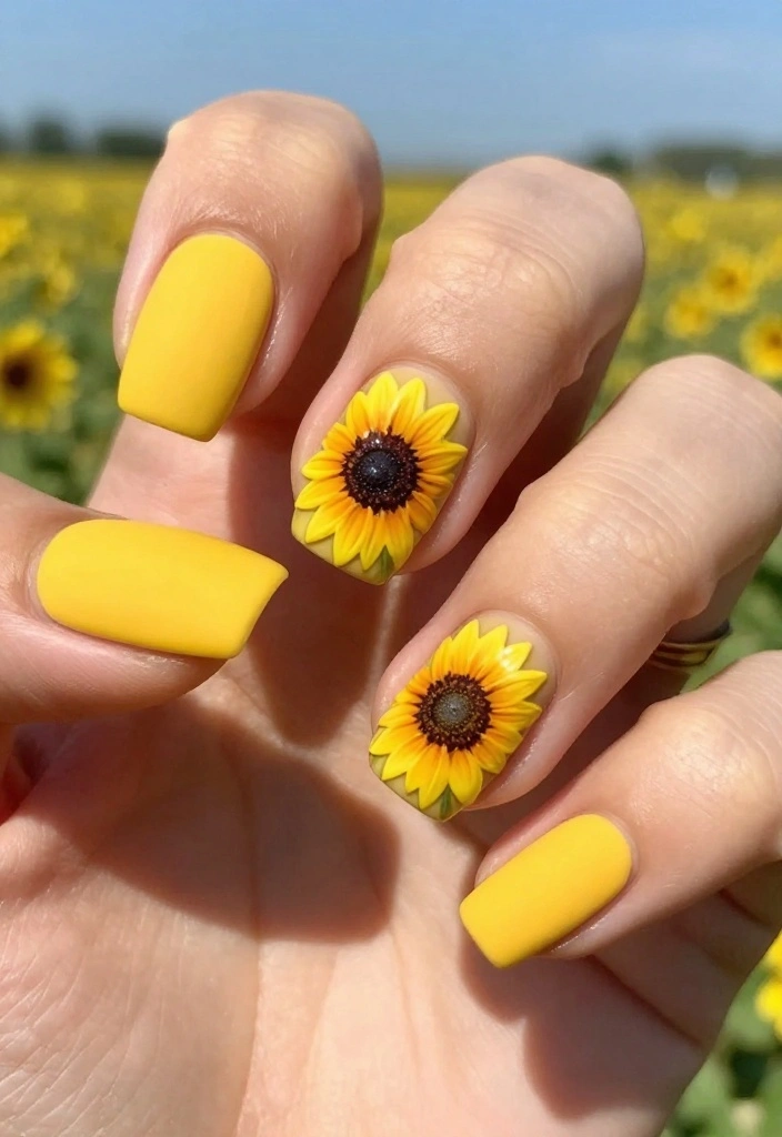 15 Stunning Floral Nail Designs to Elevate Your Summer Style - 4. Sunflower Sunshine 1