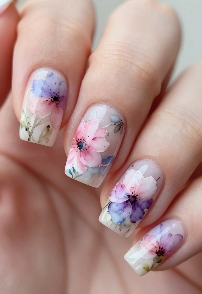15 Stunning Floral Nail Designs to Elevate Your Summer Style - 5. Watercolor Floral Masterpiece 1