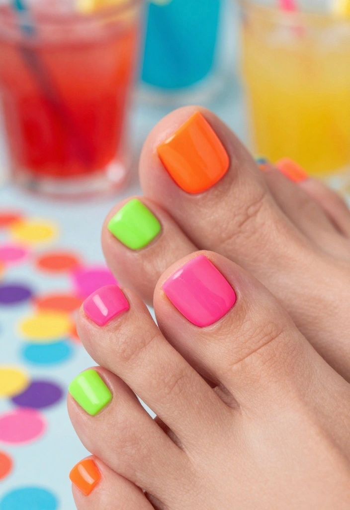 15 Stunning Pedicure Nail Art Designs You Need to Try This Summer! - 10. Bright Neon 1