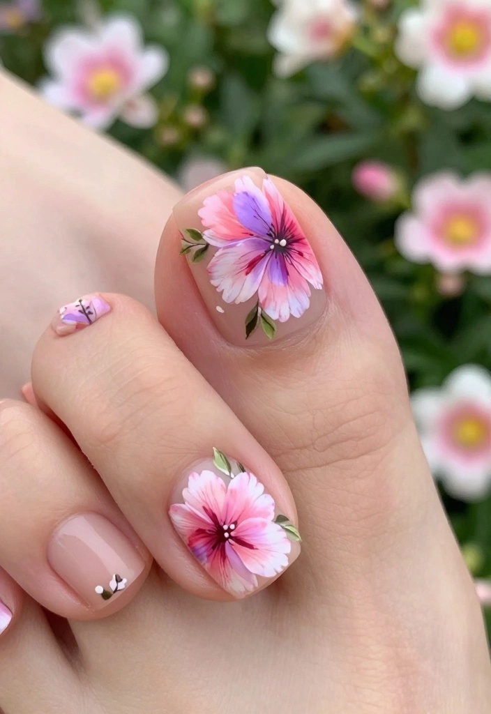 15 Stunning Pedicure Nail Art Designs You Need to Try This Summer! - 2. Floral Fantasy 1