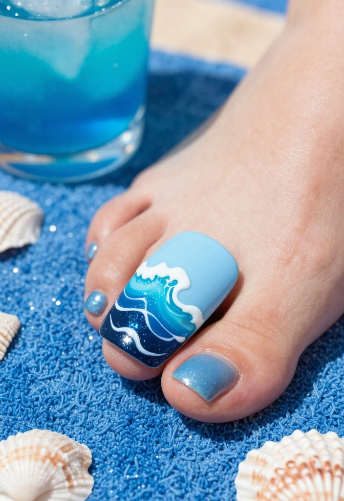 15 Stunning Pedicure Nail Art Designs You Need to Try This Summer! - 3. Ocean Waves 1