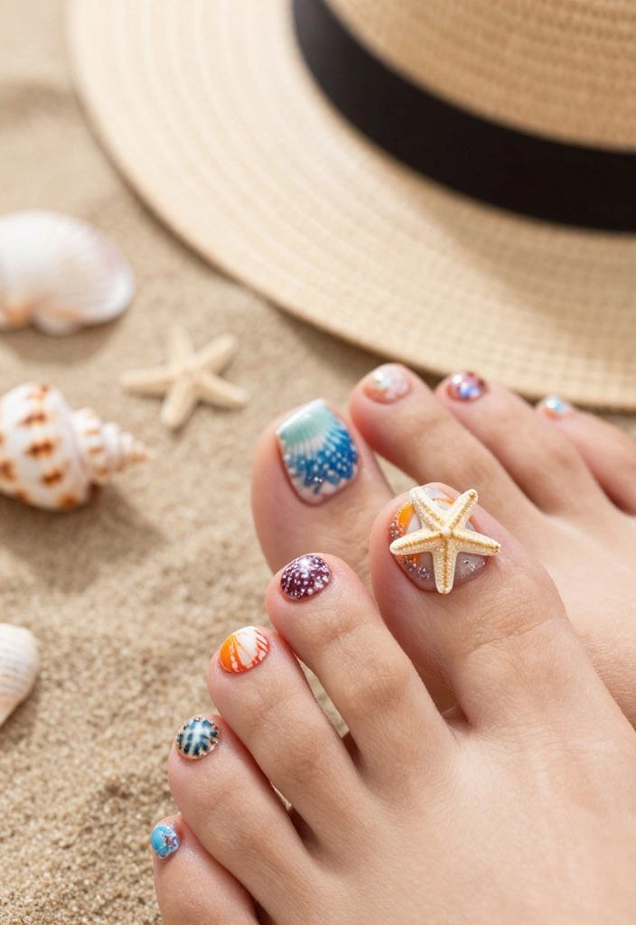 15 Stunning Pedicure Nail Art Designs You Need to Try This Summer! - 8. Beachy Shells 1