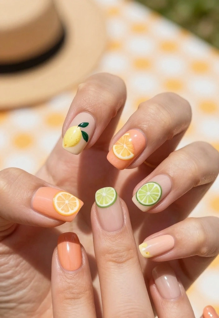 15 Stunning Sun Nails That'll Brighten Your Summer (You Won't Believe #8!) - 15. Vintage Citrus 1