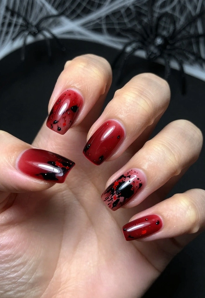 15 Stunning Zombie Nail Inspirations That'll Make Your Halloween Unforgettable (You Have to Try #4!) - 1. Bloody Splatter 1