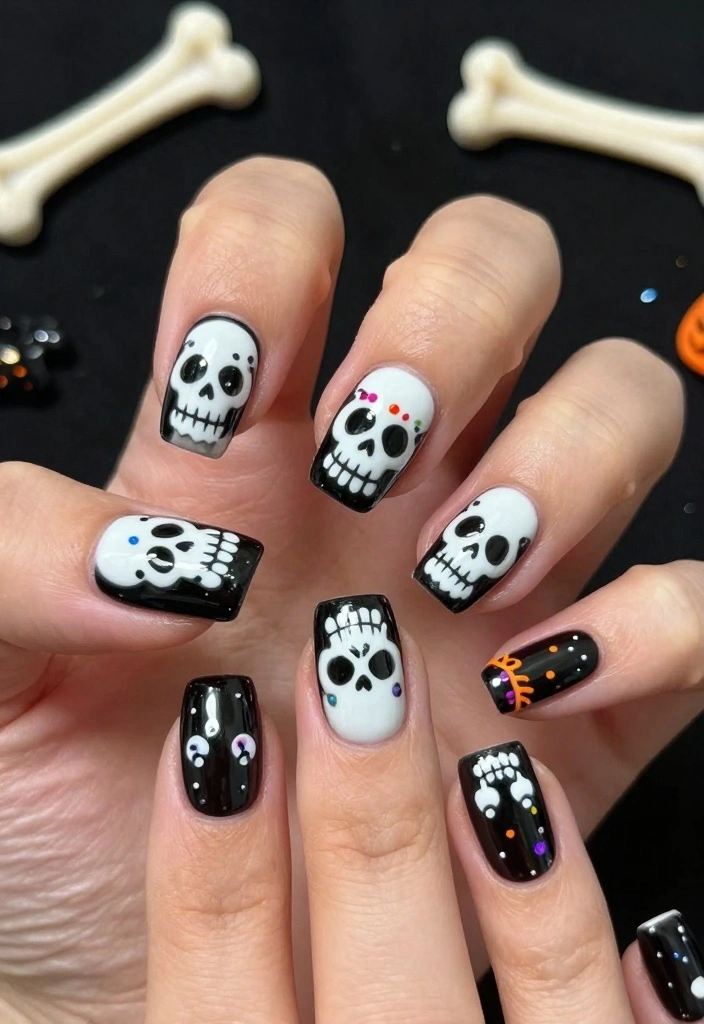 15 Stunning Zombie Nail Inspirations That'll Make Your Halloween Unforgettable (You Have to Try #4!) - 13. Scary Skulls 1