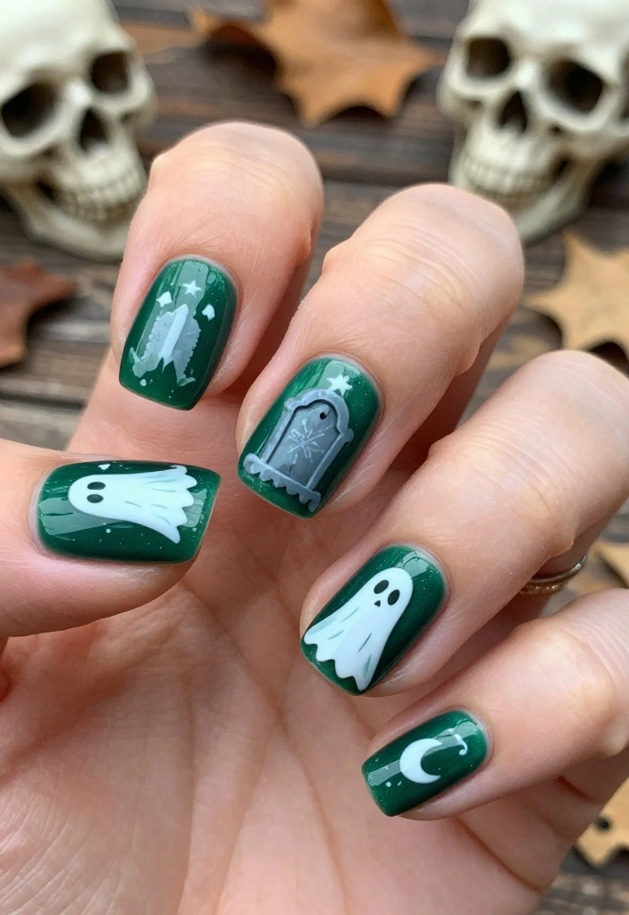 15 Stunning Zombie Nail Inspirations That'll Make Your Halloween Unforgettable (You Have to Try #4!) - 2. Graveyard Green 1