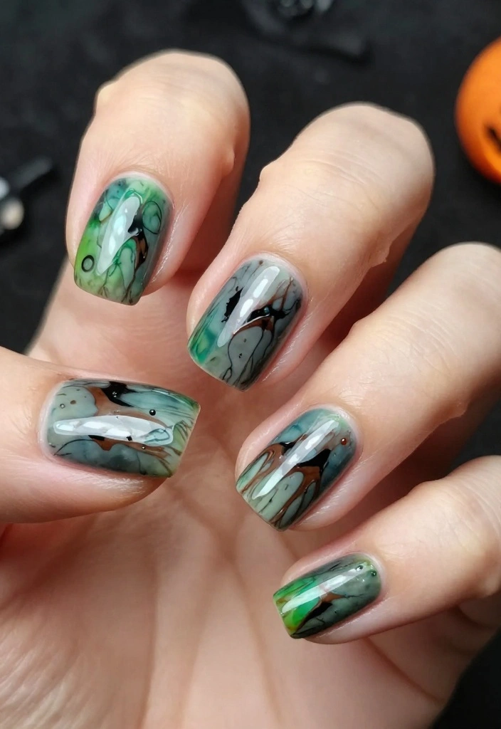 15 Stunning Zombie Nail Inspirations That'll Make Your Halloween Unforgettable (You Have to Try #4!) - 3. Classic Zombie Flesh 1