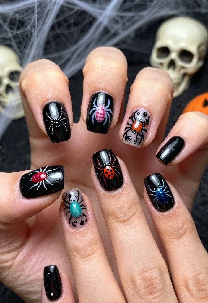 15 Stunning Zombie Nail Inspirations That'll Make Your Halloween Unforgettable (You Have to Try #4!) - 6. Creepy Crawlers 1