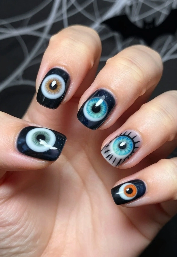15 Stunning Zombie Nail Inspirations That'll Make Your Halloween Unforgettable (You Have to Try #4!) - 9. Eerie Eyes 1