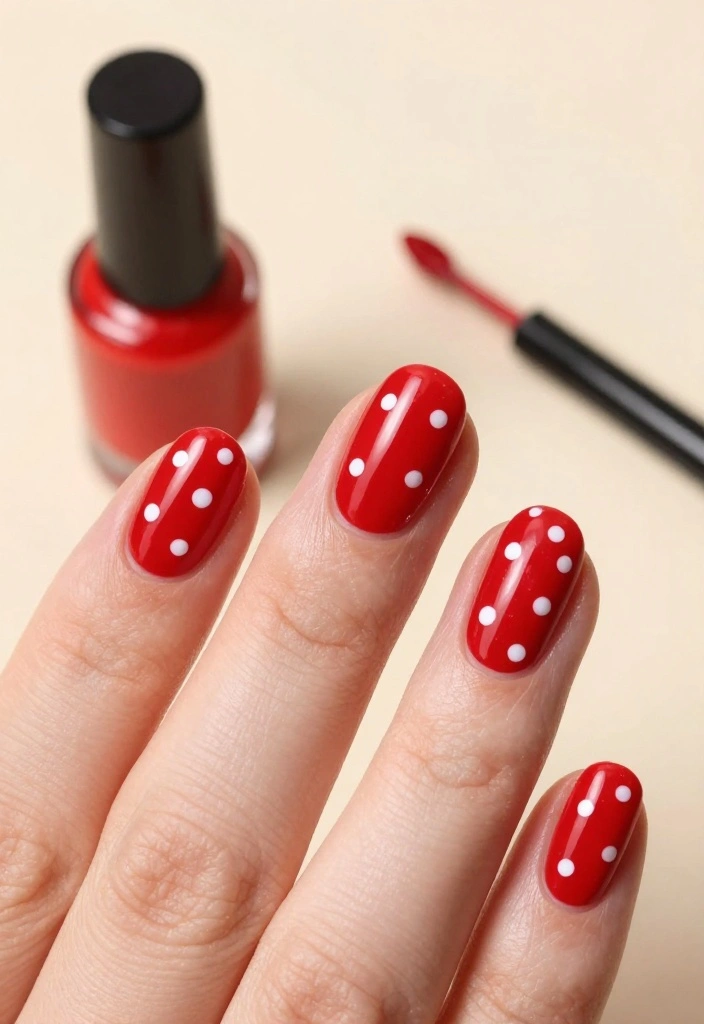 15 Styles for Perfect Red Polka Dot Nails (You Won't Believe #3!) - 1. Classic Red with White Polka Dots 1