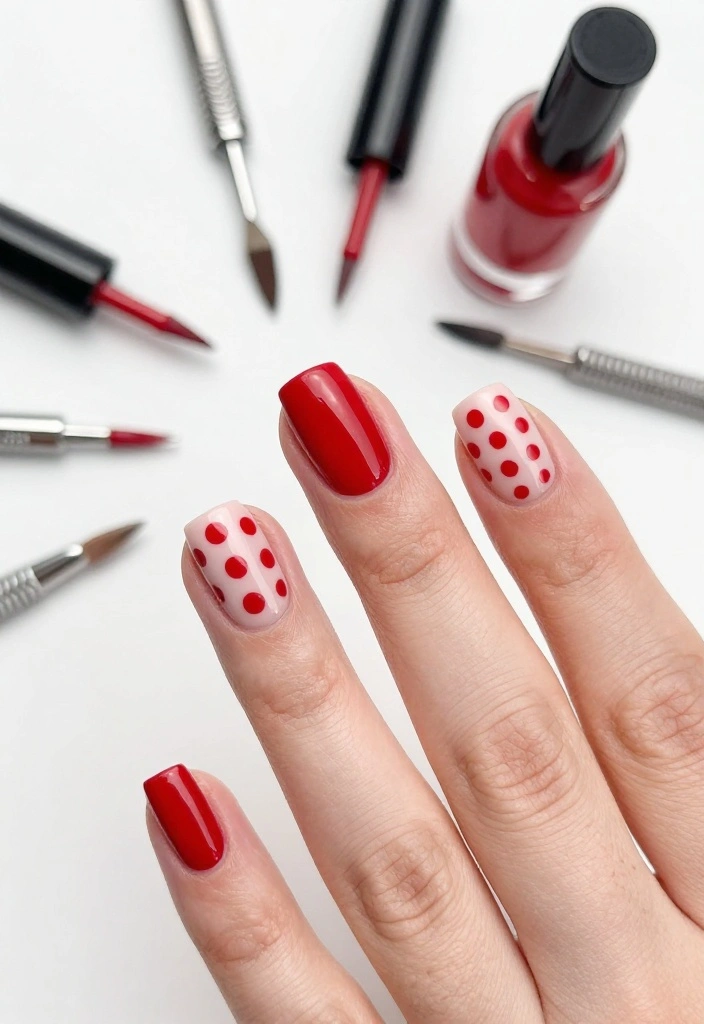 15 Styles for Perfect Red Polka Dot Nails (You Won't Believe #3!) - 10. Geometric Red Polka Dots 1