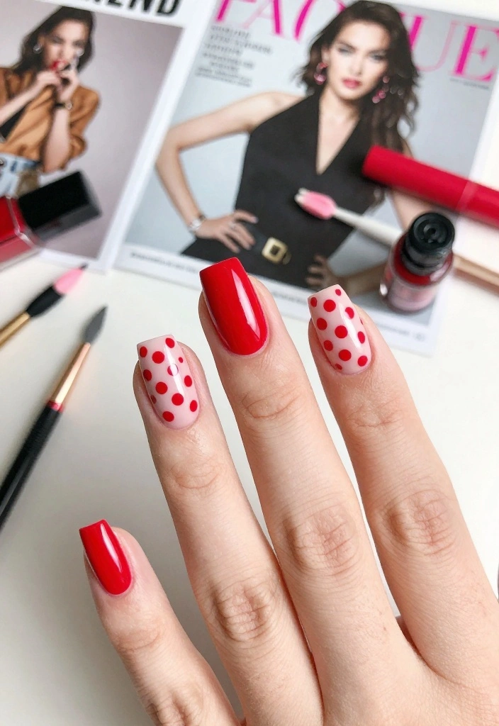 15 Styles for Perfect Red Polka Dot Nails (You Won't Believe #3!) - 13. Celebrity Inspired Red Polka Dots 1