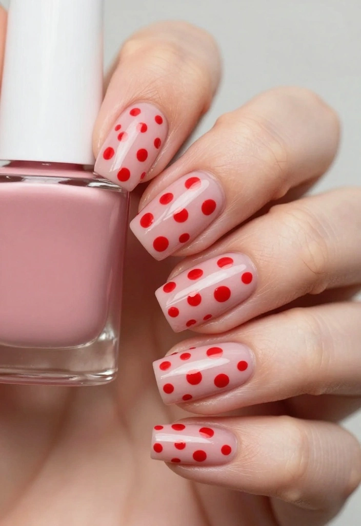 15 Styles for Perfect Red Polka Dot Nails (You Won't Believe #3!) - 6. Red Polka Dots on Negative Space 1