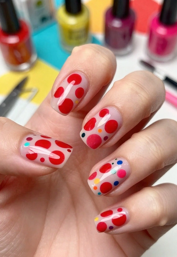 15 Styles for Perfect Red Polka Dot Nails (You Won't Believe #3!) - 7. Abstract Red Polka Dots 1