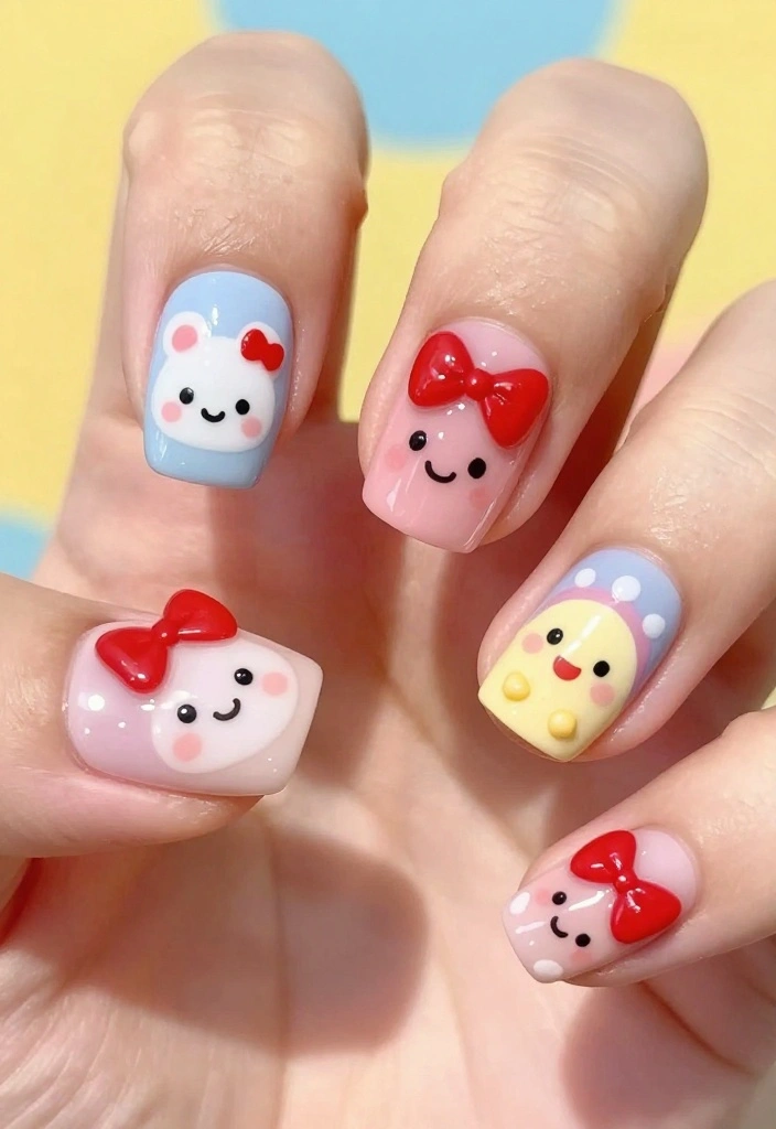 15 Trendy Red Bow Nails That Are Perfect for Any Occasion! - 12. Cute Kawaii Red Bow Nails 1