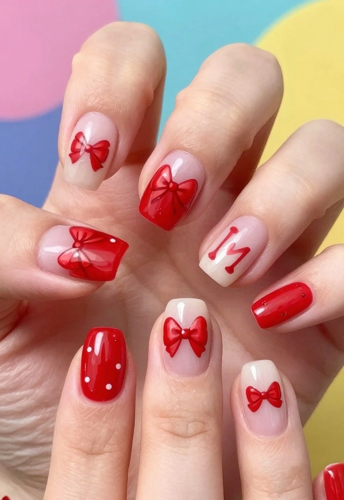 15 Trendy Red Bow Nails That Are Perfect for Any Occasion! - 15. Personalized Red Bow Nail Art 1