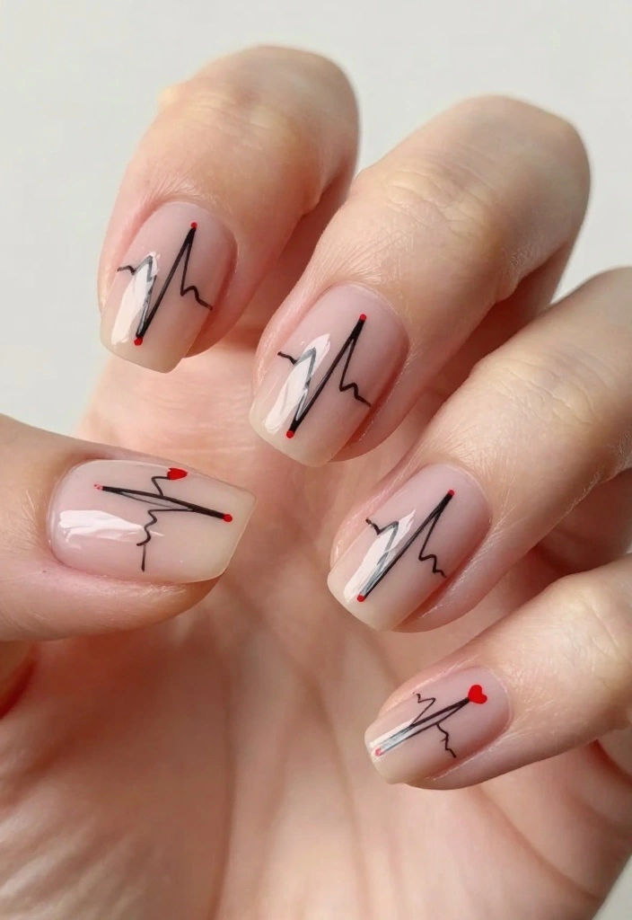 15 Trendy Valentine's Day Nail Designs That Will Make You Fall in Love (Wait Until You See #3!) - 11. Heartbeat Lines 1