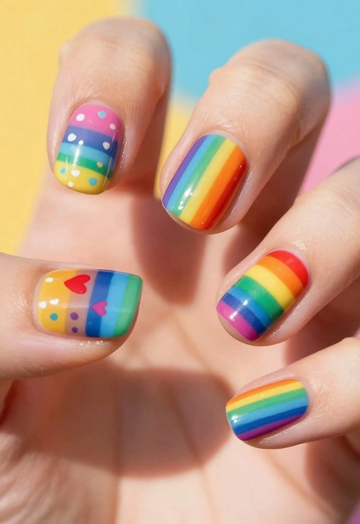 15 Trendy Valentine's Day Nail Designs That Will Make You Fall in Love (Wait Until You See #3!) - 15. Rainbow of Love 1