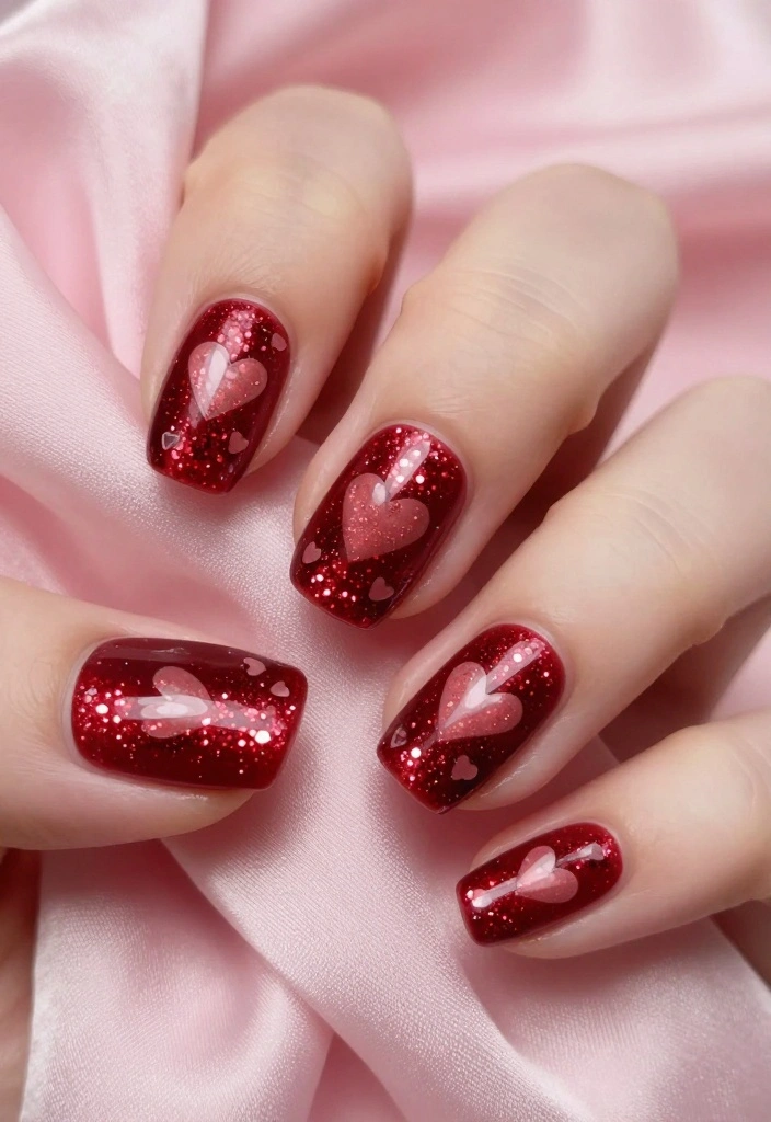 15 Trendy Valentine's Day Nail Designs That Will Make You Fall in Love (Wait Until You See #3!) - 4. Glittery Hearts 1