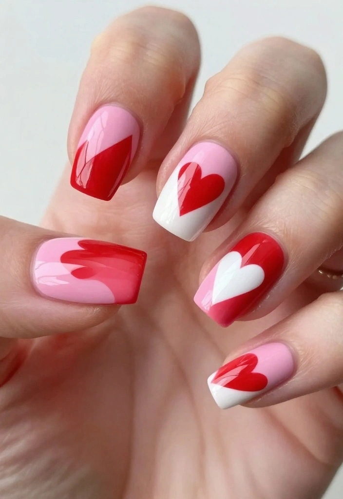 15 Trendy Valentine's Day Nail Designs That Will Make You Fall in Love (Wait Until You See #3!) - 8. Sweetheart Geometric 1