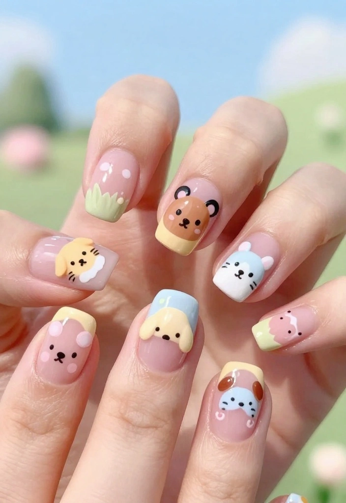 16 Adorable Smiski Nails That Are Just Too Cute to Ignore! - 11. Smiski Animal Friends 1
