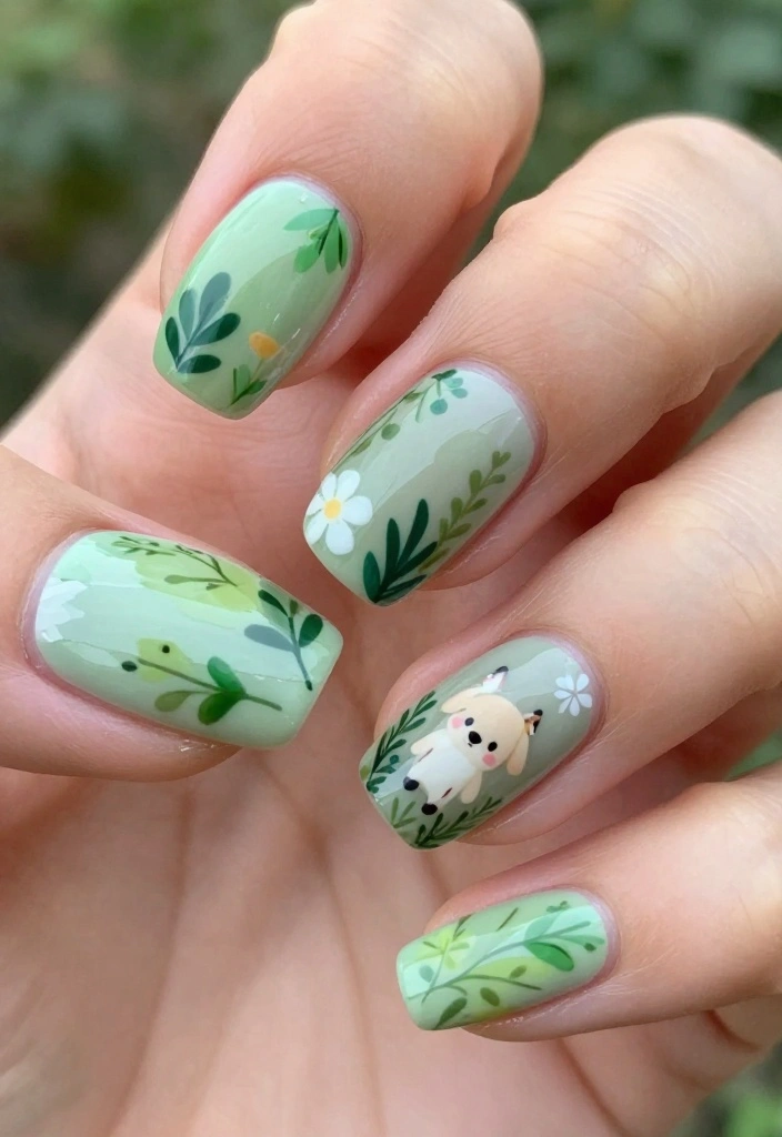 16 Adorable Smiski Nails That Are Just Too Cute to Ignore! - 12. Smiski in Nature 1