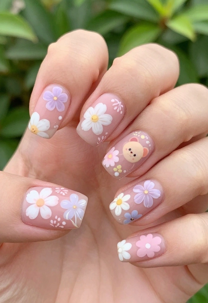 16 Adorable Smiski Nails That Are Just Too Cute to Ignore! - 3. Floral Smiski Fantasy 1