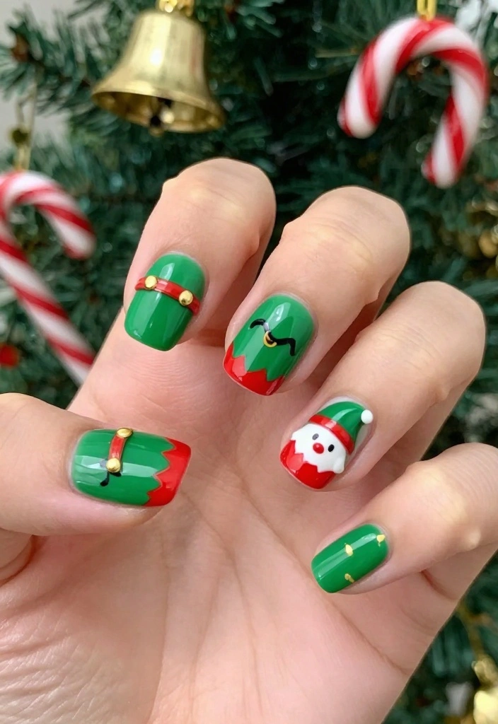 16 DIY Christmas Nail Ideas That Are So Fun, You'll Want to Host a Nail Party! - 11. Elf Magic 1