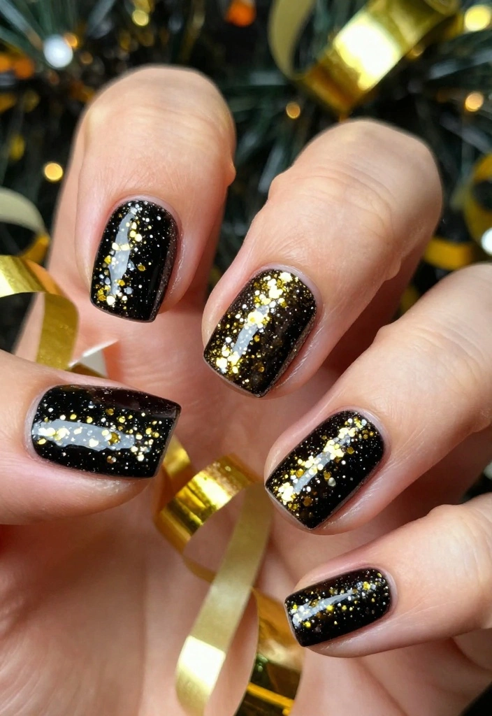 16 DIY Christmas Nail Ideas That Are So Fun, You'll Want to Host a Nail Party! - 15. New Year’s Sparkle 1