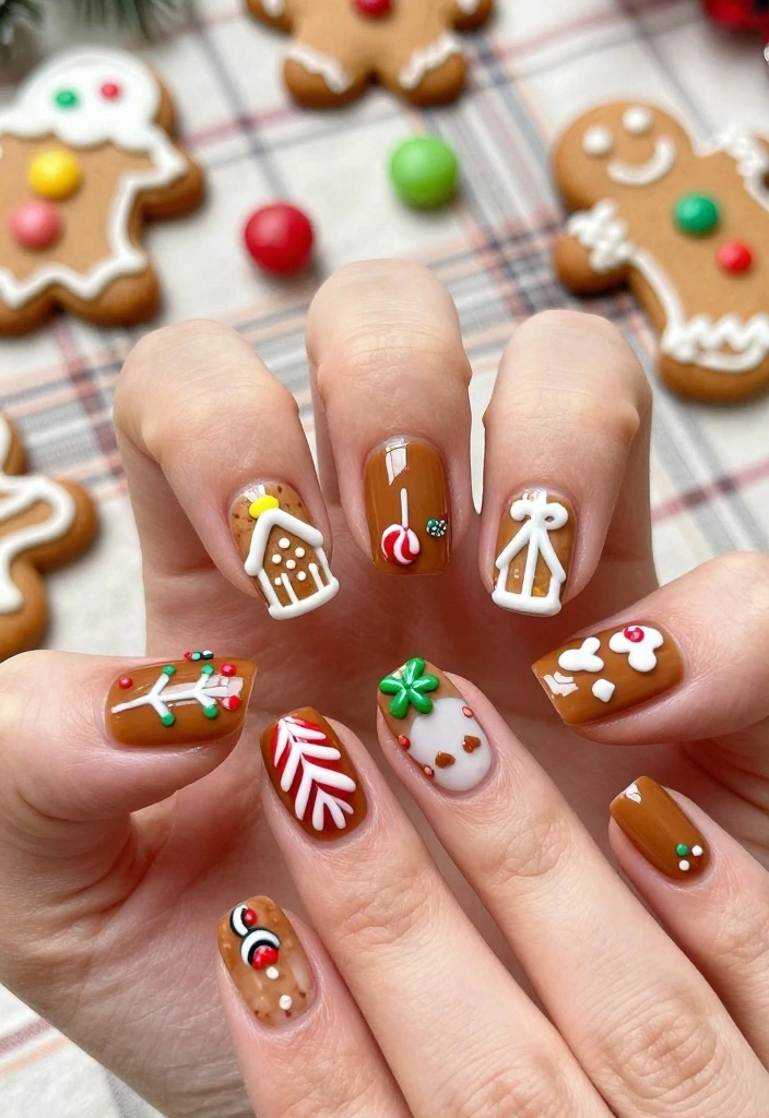 16 DIY Christmas Nail Ideas That Are So Fun, You'll Want to Host a Nail Party! - 3. Gingerbread House 1