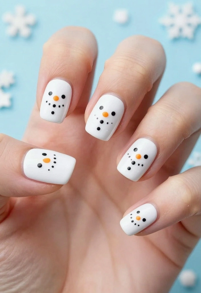 16 DIY Christmas Nail Ideas That Are So Fun, You'll Want to Host a Nail Party! - 6. Snowman Nails 1