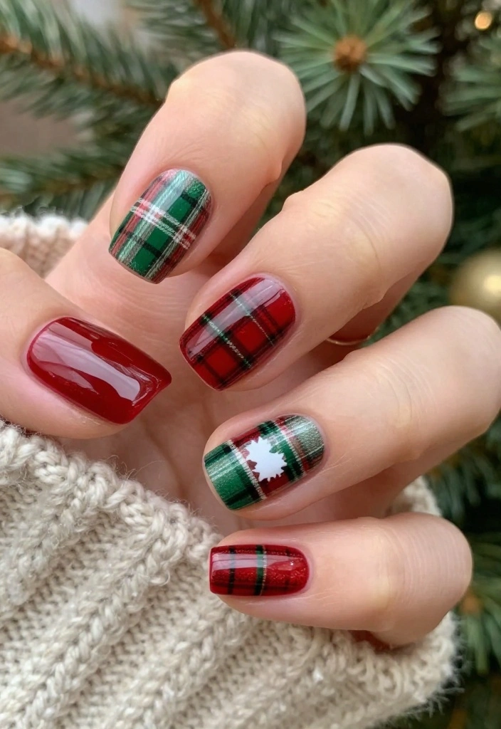 16 DIY Christmas Nail Ideas That Are So Fun, You'll Want to Host a Nail Party! - 7. Festive Plaid 1