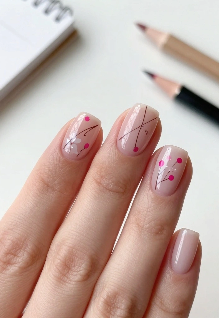 16 DIY Sakura Nails Tutorials That Will Leave Everyone in Awe! - 10. Abstract Sakura Line Art 1