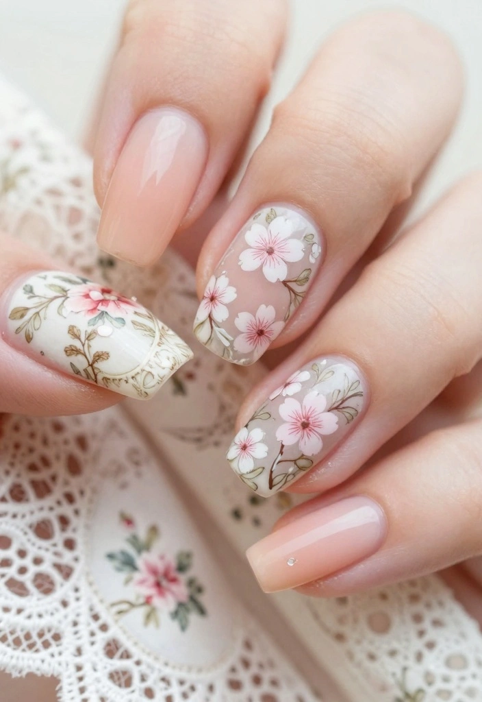 16 DIY Sakura Nails Tutorials That Will Leave Everyone in Awe! - 11. Vintage Sakura Nails 1
