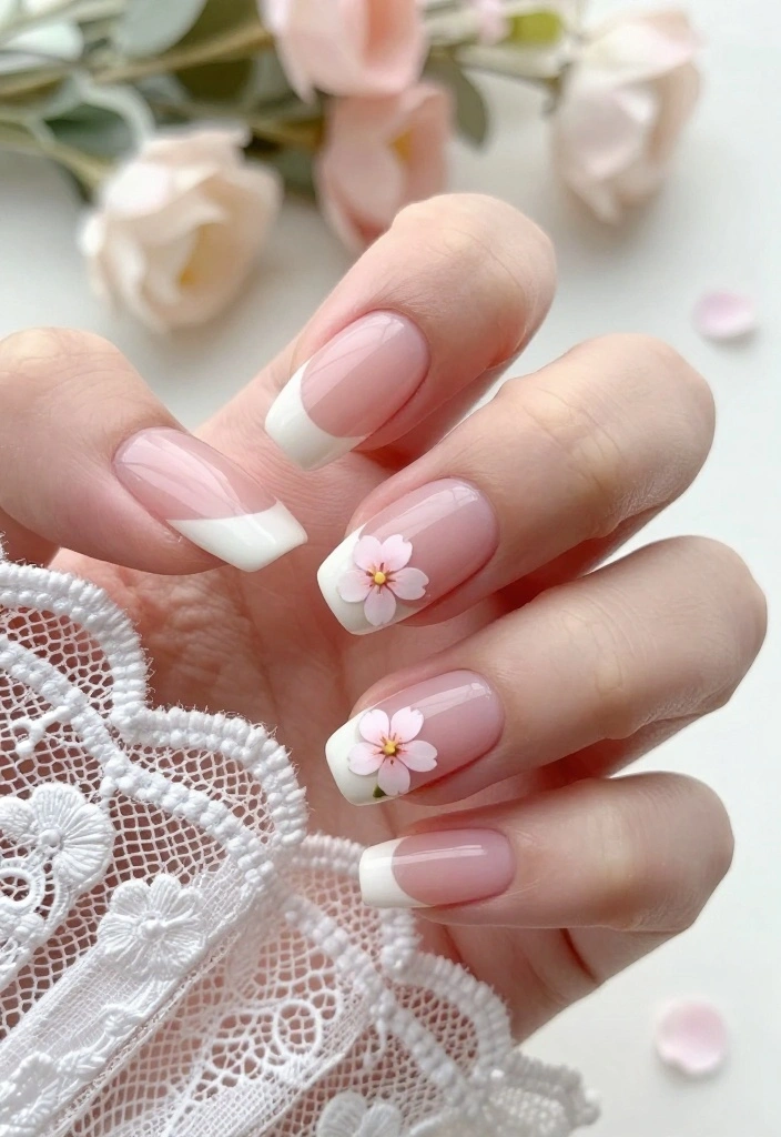 16 DIY Sakura Nails Tutorials That Will Leave Everyone in Awe! - 13. Classic French Sakura Tips 1